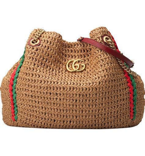 gucci marmont raffia tote|gucci beach handbags.